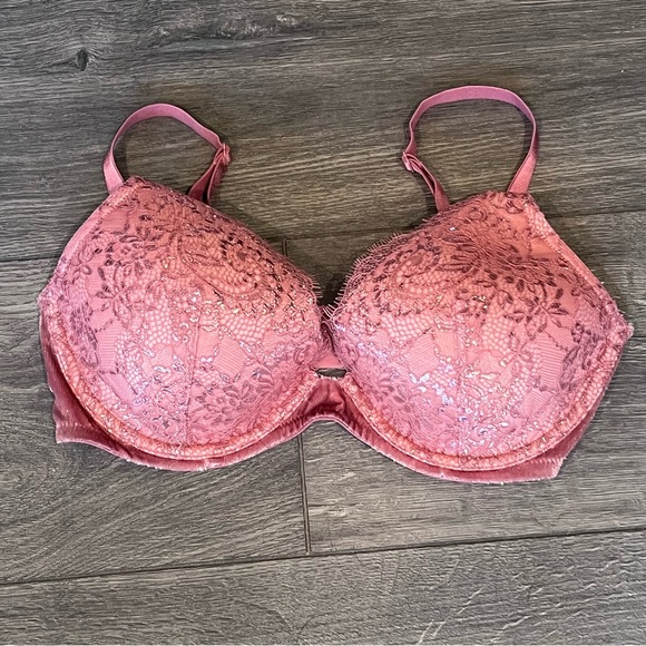 Victoria’s Secret Very Sexy Bra Sz 32DD Pink Lace & Sparkles Push Up - Picture 1 of 5